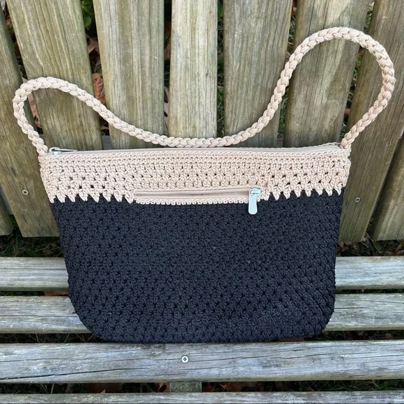 EUC The Sak knot crochet zip top purse shoulder bag - two tone two color - Picture 2 of 12